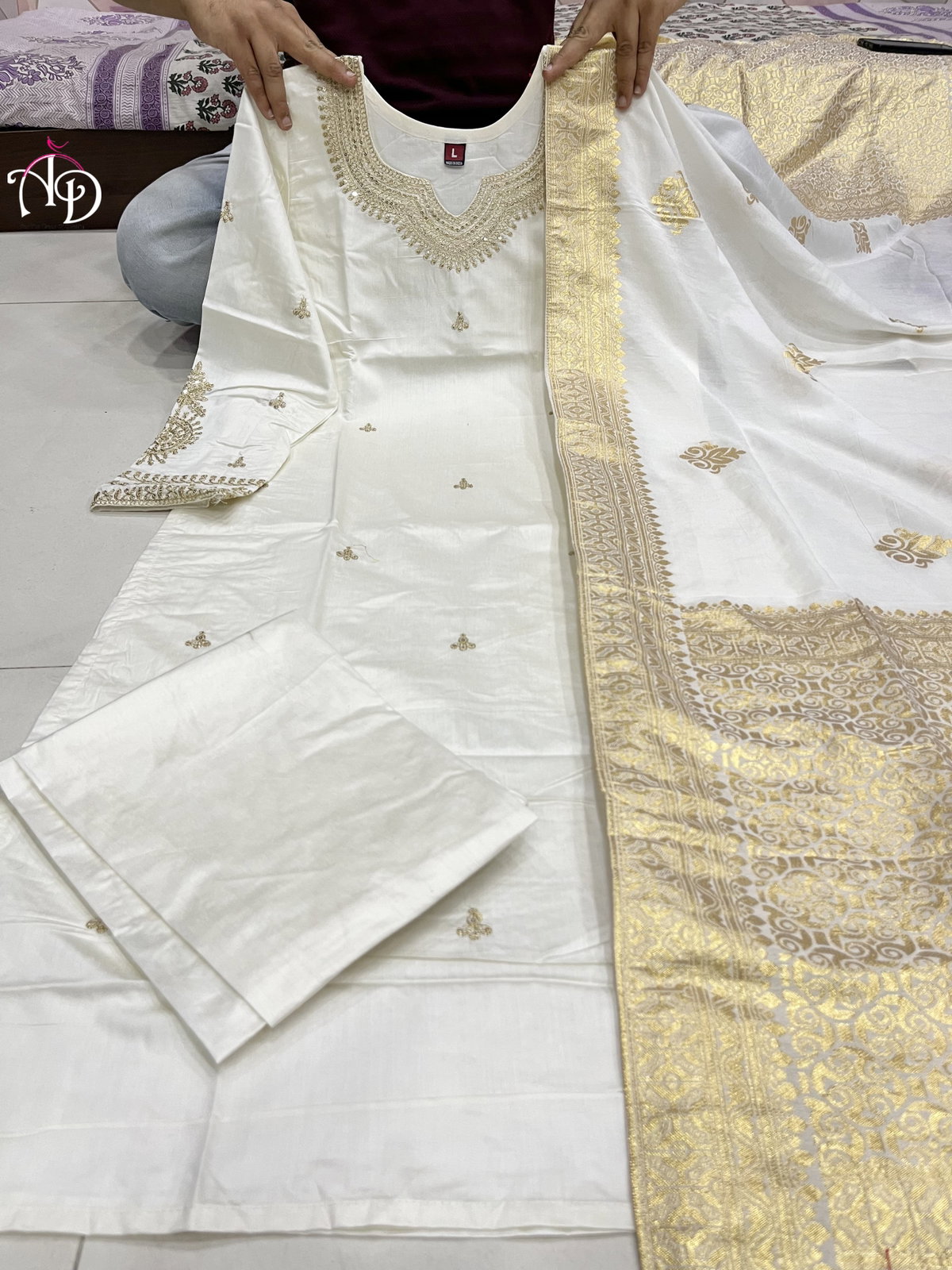 Chanderi Silk Chifli Work Kurti with Pant & Digital Print Dupatta – Festive Wear – Sizes XXL to 4XL main image 1